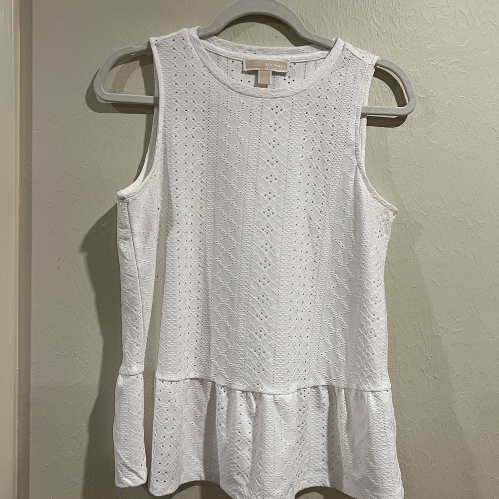 Michael Kors White Peplum Sleeveless Tank Top
